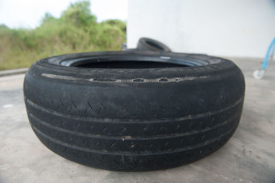 Close-up of black tire