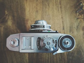 Close-up of camera on wall