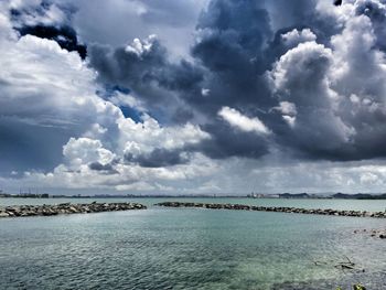 Scenic view of sea against cloudy sky