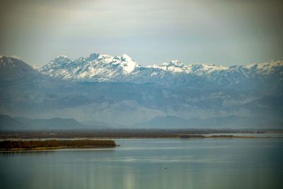 Scenic view of snowcapped mountains against sky