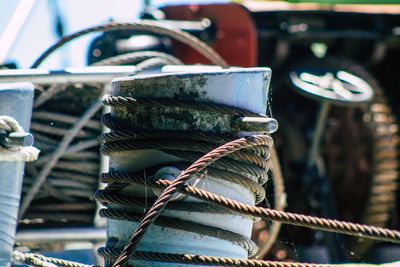 Close-up of rope tied on metal