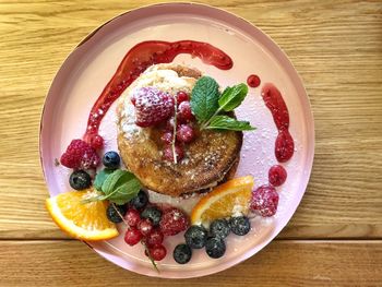 High angle view of breakfast on table