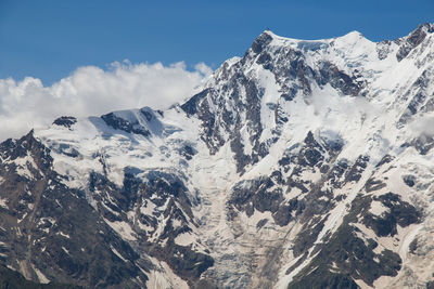 Panoramic view of monte rosa with snow on summer day of july