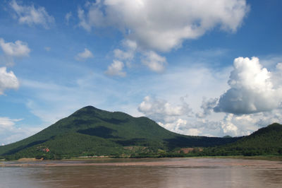 Scenic view of lake with mountains in background