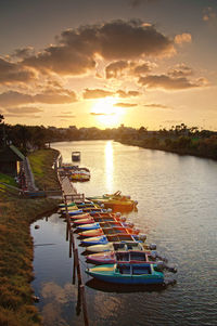 Scenic view of river against sky during sunset