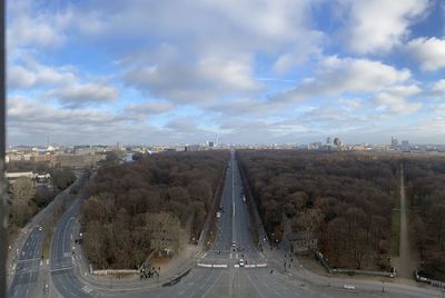 High angle view of highway against sky