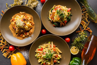 High angle view of food in plate on table