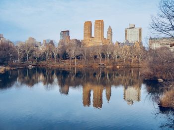 Reflection of trees in lake against sky