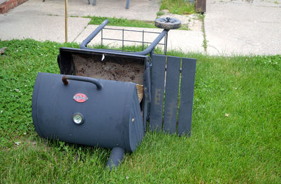 High angle view of mailbox on field