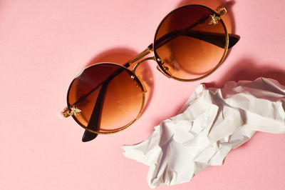 High angle view of eyeglasses on table