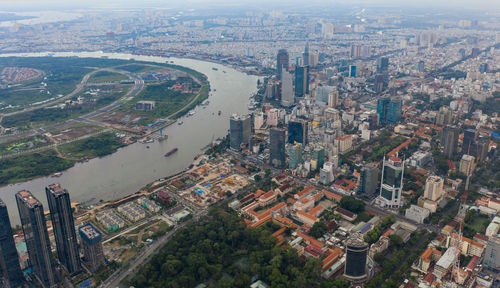 High angle view of buildings in city