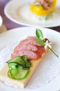 Close-up of served food in plate
