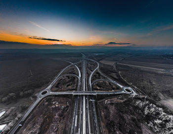 High angle view of road against sky during sunset