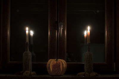 View of illuminated candles