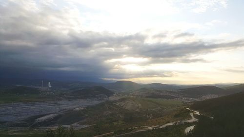 Aerial view of city at dusk