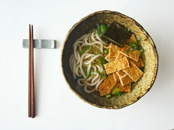 High angle view of food on white background