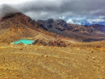 Scenic view of mountains against cloudy sky