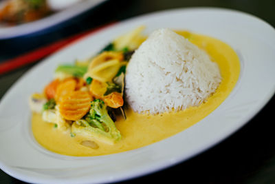 High angle view of meal served in plate