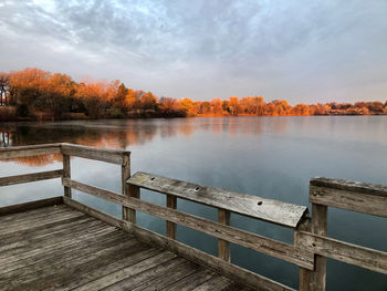 Scenic view of lake against sky during autumn