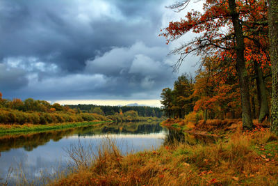 Scenic view of lake against sky during autumn