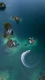 High angle view of boats in sea