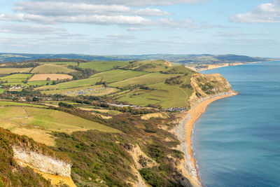 View from the summit of golden cap mountain on the jurassic coast in dorset
