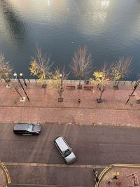 High angle view of cars on street