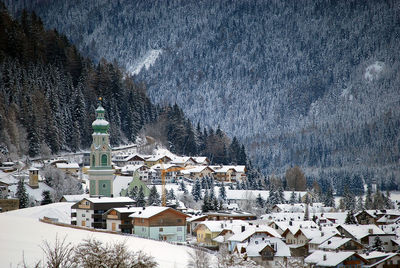 High angle view of town during winter