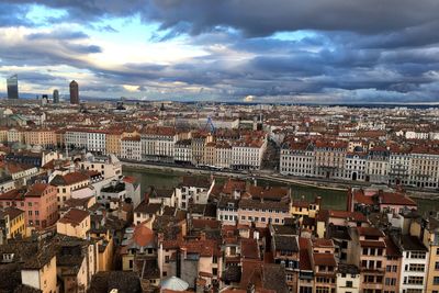 High angle view of townscape against sky