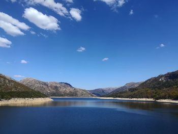 Scenic view of lake against blue sky