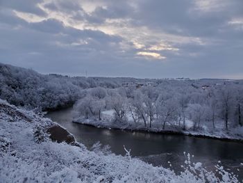 Scenic view of river against sky during winter