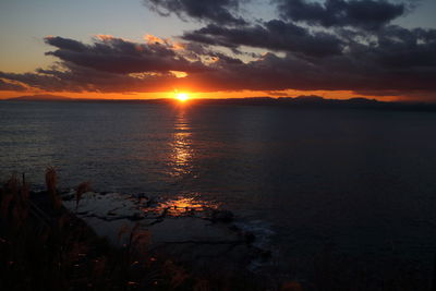 Scenic view of sea against sky during sunset