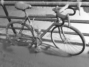 Close-up of bicycle on snow