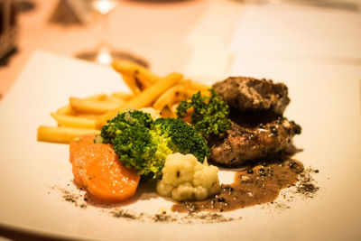 Close-up of food served in plate