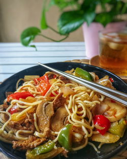 Close-up of food served in plate