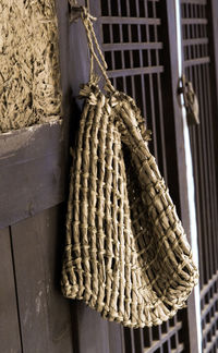 Close-up of clothes drying on rope