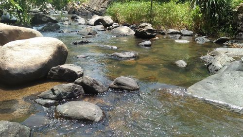 View of rocks in lake