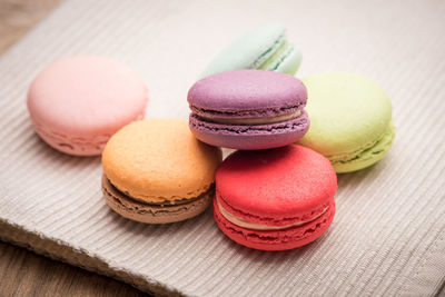 Close-up of multi colored candies on table