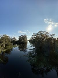 Reflection of trees in lake against sky