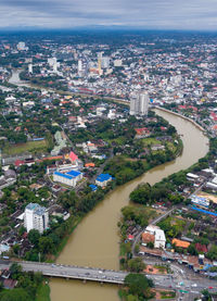 High angle view of cityscape against sky