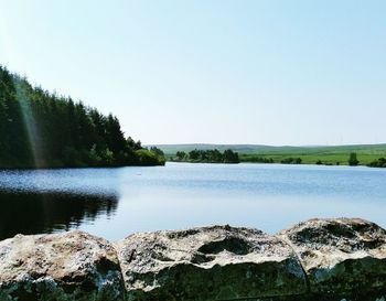 Scenic view of calm sea against clear sky