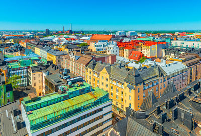 High angle view of buildings in city