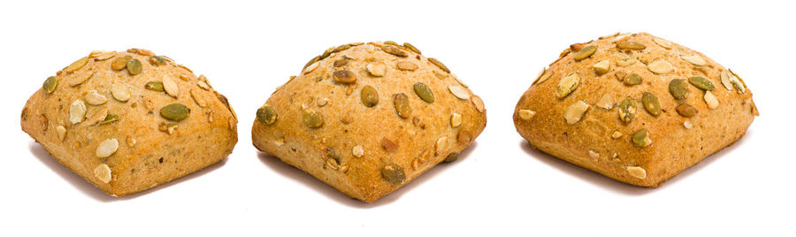 Close-up of cookies against white background