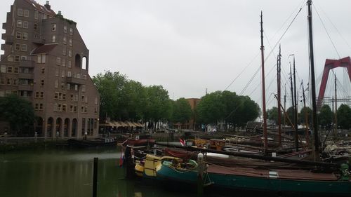 Boats moored in harbor