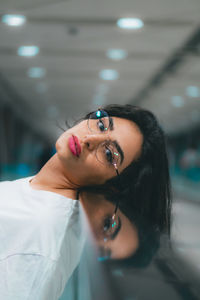 Portrait of rasha bilal in a metro station in dubai