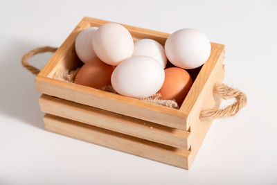 High angle view of eggs in container