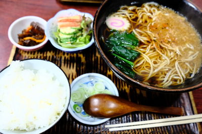 Close-up of food served on table