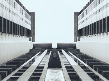 Low angle view of buildings against clear sky