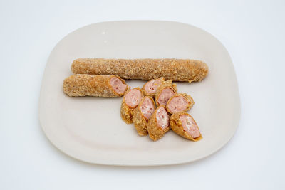 High angle view of bread in plate