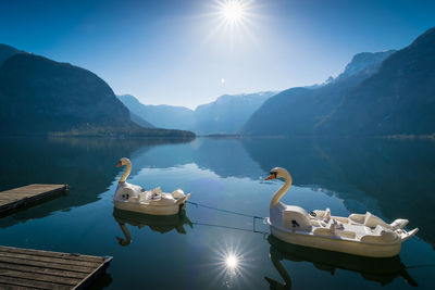 Panoramic view of lake and mountains against sky